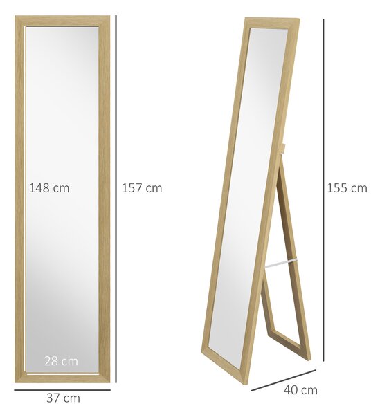 HOMCOM Specchio con Cornice in MDF con Piedini e Ganci per Utilizzo a Muro o a Parete, 37x40x155 cm|Aosom