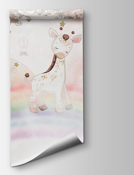 Carta da parati Animali dei cartoni animati su un arcobaleno, Carta da parati per Bambini, Carta da parati popolare, u97008 - Tapeko.it