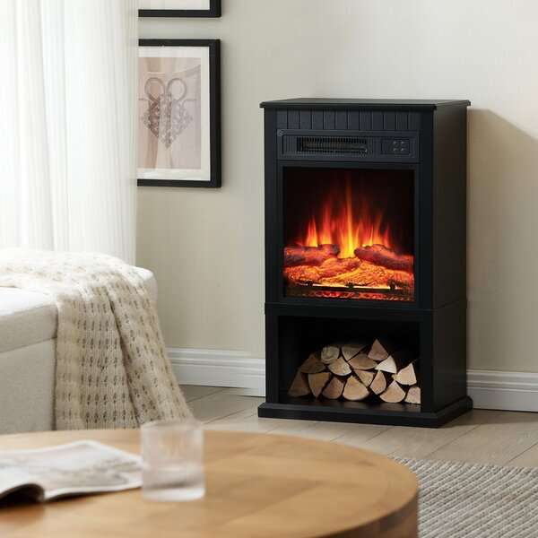 Stufa elettrica a pavimento - 2000 W - Metallo nero con finitura effetto legno - Effetto fiamma 3D