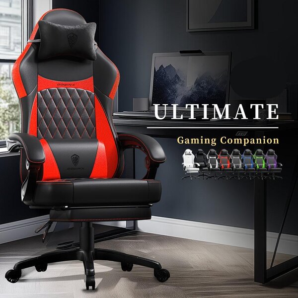 Sedia da gaming - Sedia da ufficio - Sedia per videogiochi - Sedia da corsa - Sedia ergonomica - Colore nero e rosso - Rotazione a 360 gradi
