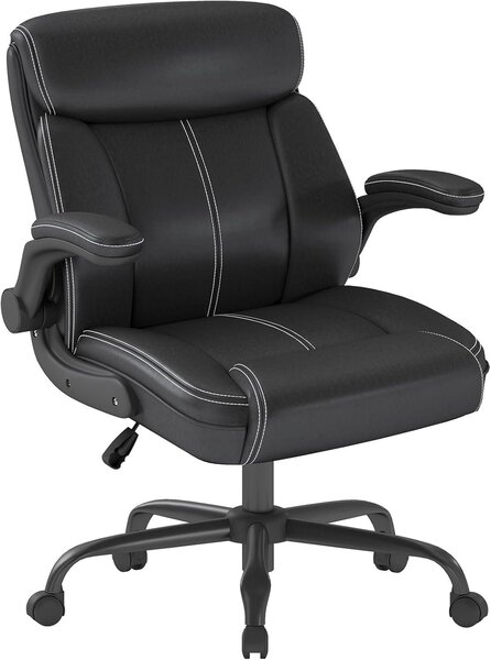 Sedia da ufficio ergonomica, sedia da direttore in ecopelle con braccioli pieghevoli, sedia girevole regolabile in altezza, capacità di carico 136 kg
