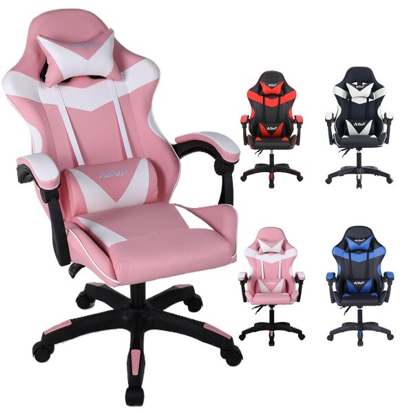 Sedia da gaming – Sedia ergonomica da ufficio – Supporto lombare – Schiuma viscoelastica – Ecopelle – Altezza regolabile, colore nero