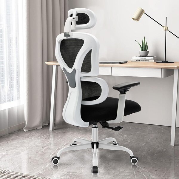 KD9070: Sedia da ufficio ergonomica con poggiatesta regolabile, braccioli e supporto lombare per prevenire il mal di schiena. Sedia da ufficio con capacità di carico di 150 kg / 330 libbre. Barra di supporto, dimensioni 55 x 25
