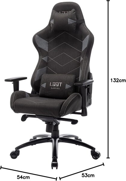 Sedia da gaming L33T, realizzata in ecopelle, color grigio scuro, modello standard