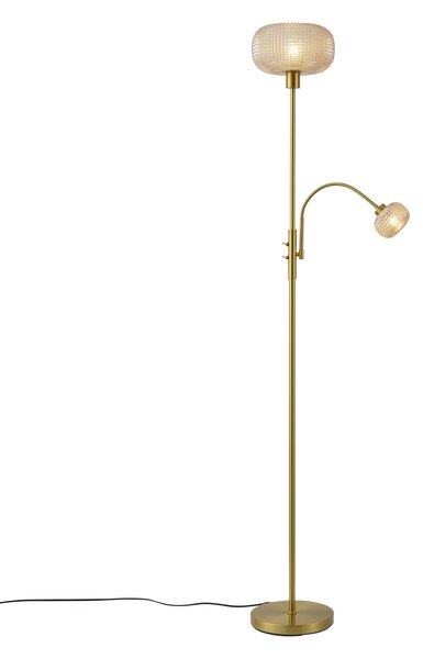 Lampada da terra di design in ottone con vetro ambrato a 2 luci - Brianna