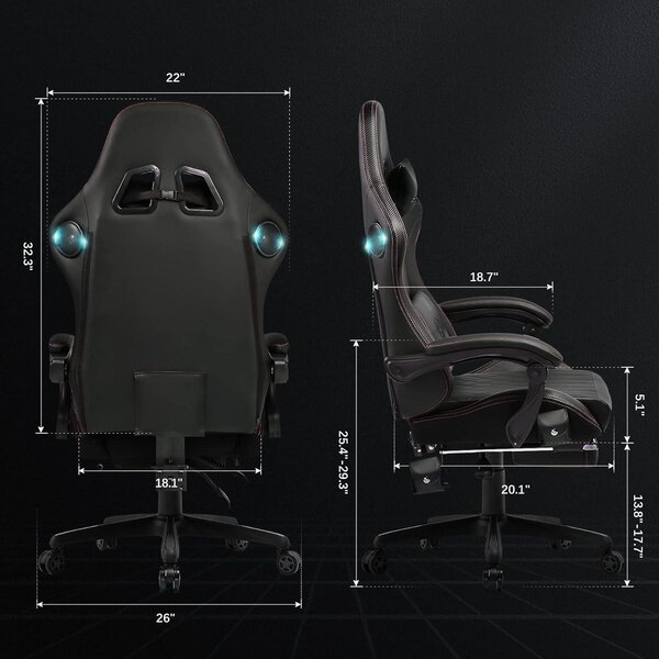Sedia da gaming – Sedia da corsa ergonomica con altoparlanti integrati e poggiapiedi, disponibile in nero e rosso