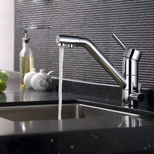Rubinetto da cucina 3-in-1 in ottone argentato, con bocchetta girevole a 360 gradi e controllo manuale
