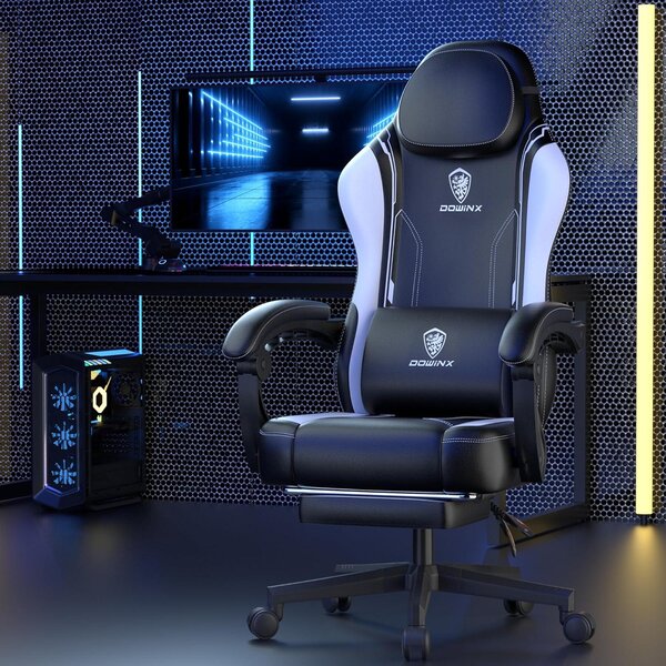Sedia da gaming ergonomica in ecopelle bianca, con supporto lombare e ampia schienale