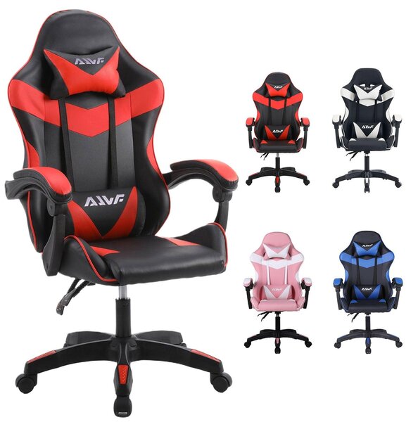Sedia da gaming – Sedia ergonomica da ufficio – Supporto lombare – Schiuma viscoelastica – Ecopelle – Altezza regolabile, colore nero