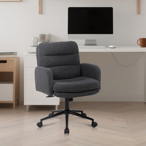 Sedia da ufficio - Sedia ergonomica per computer, con rivestimento in velluto morbido e braccioli disponibili in beige e grigio scuro