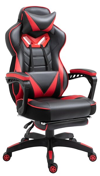 Sedia da gaming – Sedia da gaming ergonomica, nera e rossa, con schienale e poggiapiedi regolabili