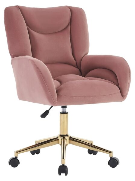 Sedia da ufficio - Sedia - Sedia per l'home office - Sedia da scrivania - Rivestimento rosa - Gambe in metallo dorato