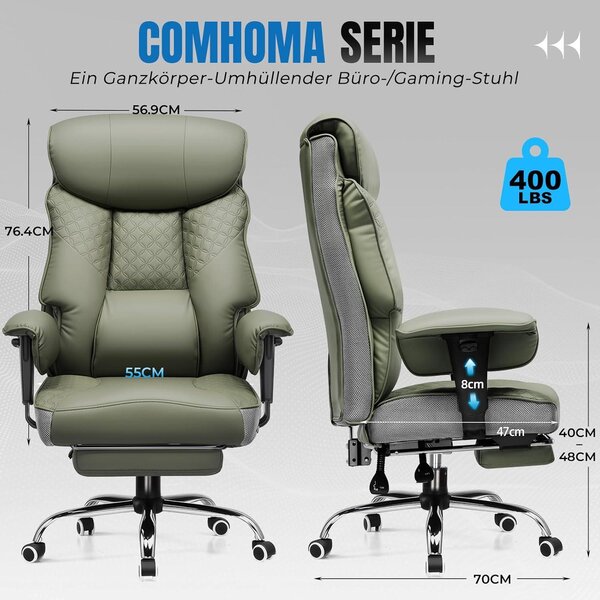 Sedia ergonomica da ufficio - Sedia da gaming - Sedia per ufficio - Sedia da lavoro - Sedia girevole - Particolarmente robusta, fino a 180 kg
