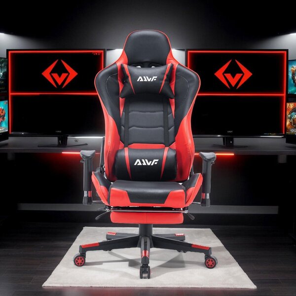 Sedia da gaming - Ergonomica - Poggiapiedi regolabili - Rivestita in ecopelle - Girevole - Con braccioli - Colore kaki