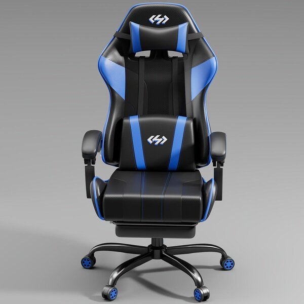 Sedia da gaming – Sedia ergonomica da scrivania con poggiapiedi e imbottitura in memory foam – Nera e blu