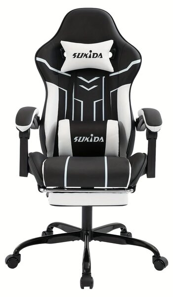 Sedia da gaming - Sedia per videogiochi - Sedia da ufficio - Sedia da gaming con poggiapiedi - Sedia da gaming con seduta ampia