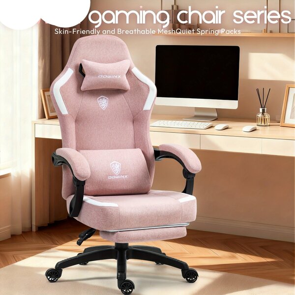 Sedia da gaming – Sedia da ufficio ergonomica con tessuto a rete traspirante, poggiapiedi e poggiatesta – Peso massimo supportato: 136 kg – Rosa