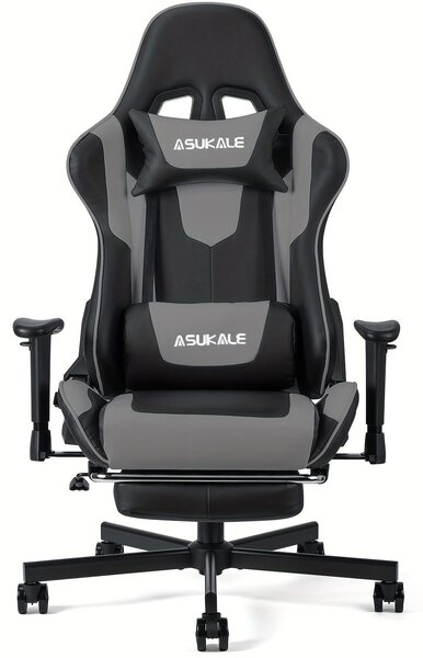 Sedia da gioco – Sedia da ufficio – Design ergonomico – Poggiapiedi pieghevoli – Supporto lombare, colore grigio