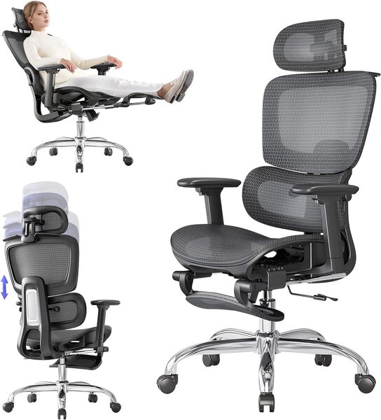 Sedia ergonomica da ufficio - Sedia da ufficio con poggiapiedi - Sedia da ufficio - Sedia da lavoro - Sedia da scrivania per studenti