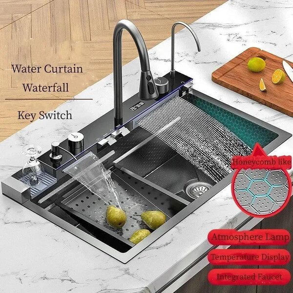 Rubinetto da cucina – Lavello – Miscelatore digitale – Dispenser per sapone – Acciaio inossidabile 304 – 75x46 cm
