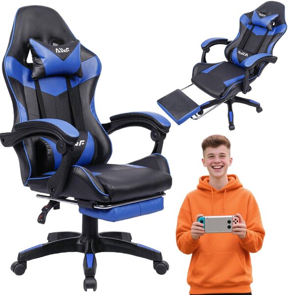 Sedia da ufficio ergonomica con poggiapiedi e supporto lombare, sedia da gaming confortevole e sedia girevole