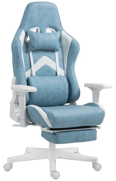 Sedia da gaming e sedia da ufficio – ergonomica, in ecopelle, con poggiapiedi, inclinabile fino a 150 gradi, colore blu