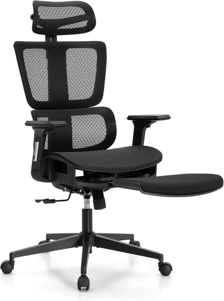 Sedia da ufficio ergonomica ALPHA, con poggiapiedi, supporto lombare e poggiatesta regolabili, sedia da computer traspirante con braccioli 3D, ideale per l'uso in casa o in ufficio