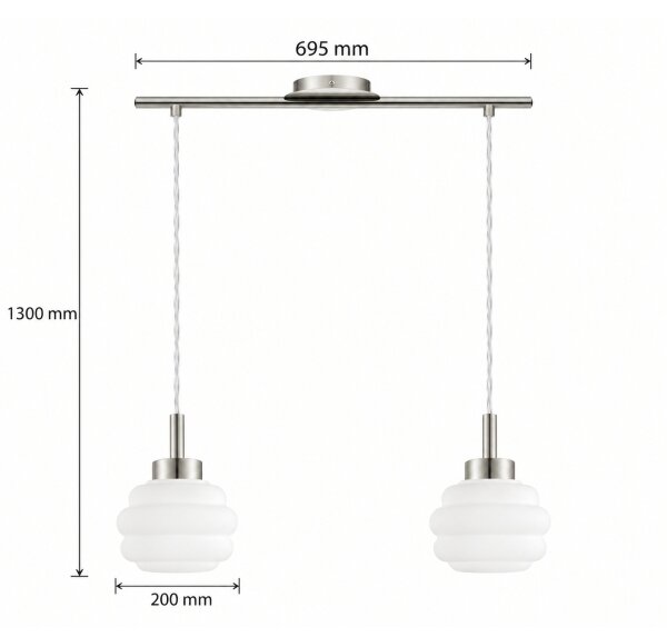 BRILAGI - Lampadario LED a cavo RETRO GLASS 2xE27/60W/230V cromo opaco/bianco