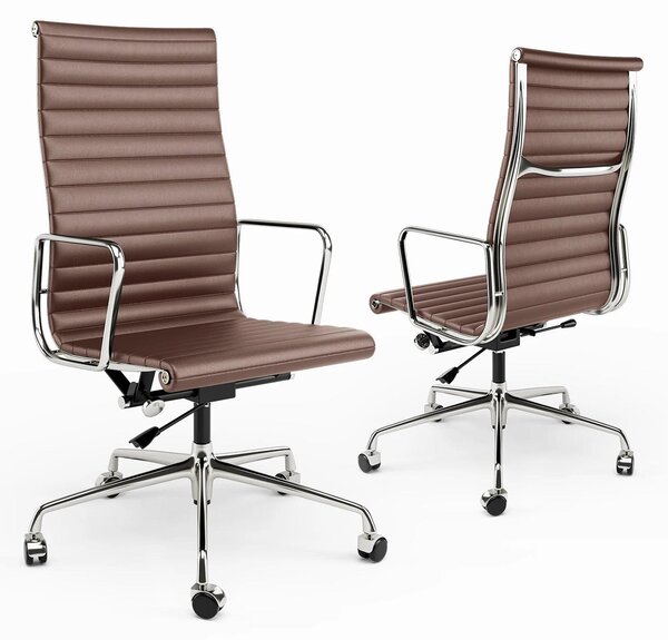 Sedia da ufficio ergonomica - Sedia da ufficio esecutiva in pelle marrone, con schienale alto e braccioli