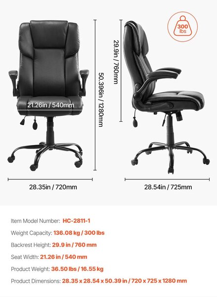 Sedia da ufficio – Sedia ergonomica per ufficio – Rivestita in (PU) – Peso massimo supportato: 136 kg