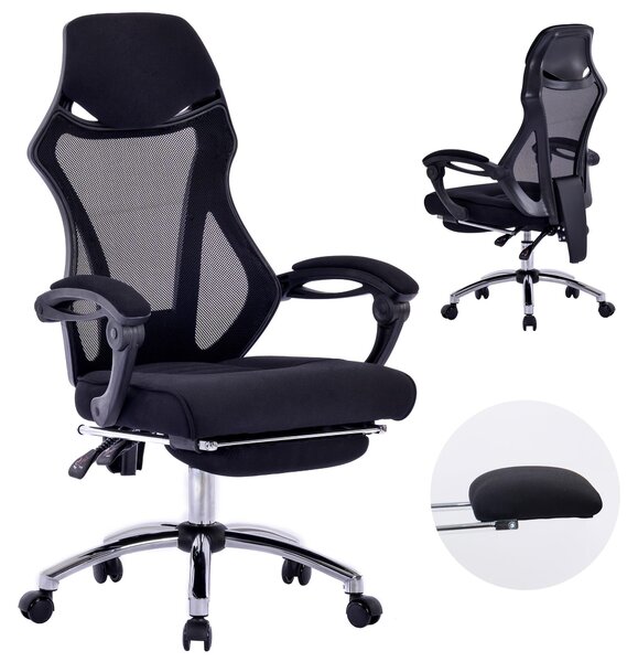 Sedia da ufficio ergonomica con schienale in rete – Sedia da ufficio con poggiapiedi – Regolabile fino a 135 gradi