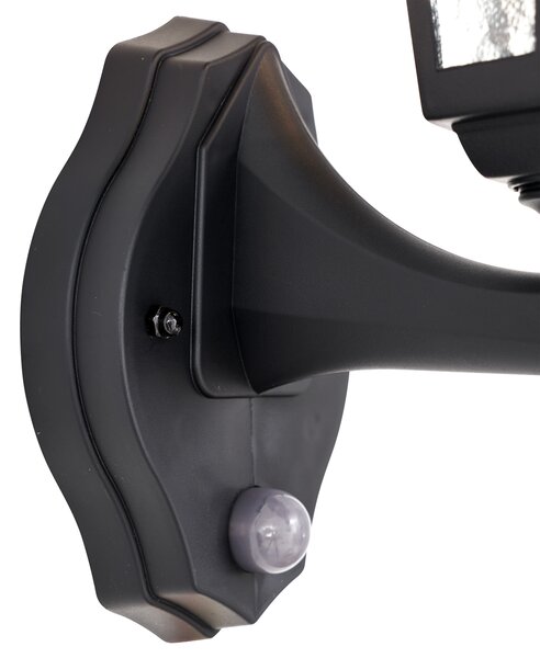 Lampada da parete per esterni nera con sensore di movimento IP44 - New Haven Hammered