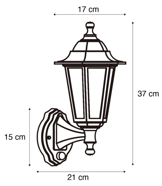 Lampada da parete per esterni nera con sensore di movimento IP44 - New Haven Hammered