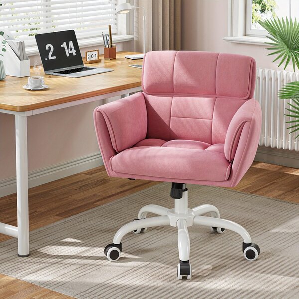 Sedia girevole - Sedia da ufficio - Sedia da lavoro - Sgabello da scrivania - Sedia da studio - Rosa - Altezza seduta regolabile