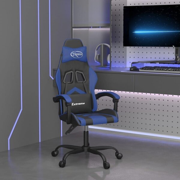 Sedia da ufficio ergonomica, nera e blu – Sedia da gaming in ecopelle con imbottitura in schiuma morbida