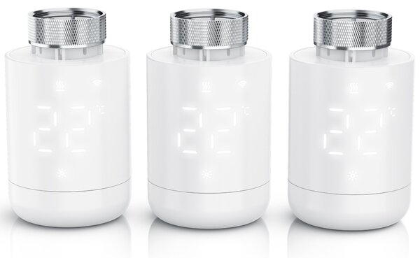 Set di 3 termostati per radiatori WLAN, con controllo tramite app, programmazione settimanale, display LED, manopola rotativa, rilevamento finestra aperta, protezione antigelo, termostati per riscaldamento, confezione da 3, colore bianco