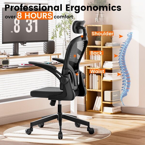 Sedia da ufficio ergonomica con supporto lombare regolabile e schienale traspirante in mesh - Colore: nero