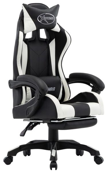 Sedia da gaming – Sedia per videogiochi – Sedia da corsa – Schienale regolabile – Poggiapiedi pieghevoli – Bianco/Nero