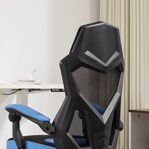 Vinsetto Sedia da Ufficio, Sedia da Gioco con Altezza Regolabile, Schienale e Ruote, in Tessuto a Maglia, 58x63x112-122 cm, Blu e Nero | Aosom Italy