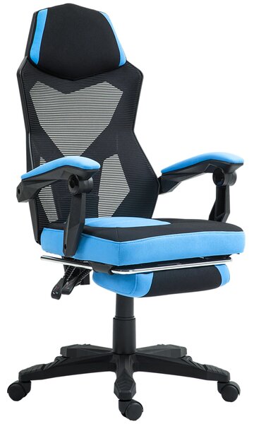 Vinsetto Sedia da Ufficio, Sedia da Gioco con Altezza Regolabile, Schienale e Ruote, in Tessuto a Maglia, 58x63x112-122 cm, Blu e Nero | Aosom Italy