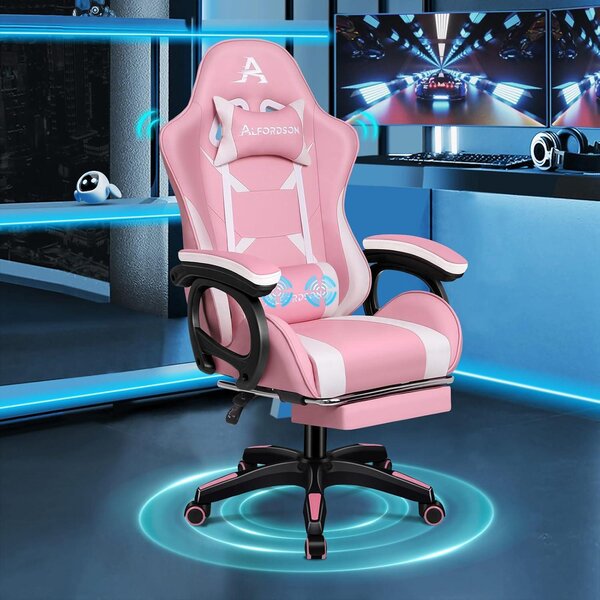 Sedia da gaming roza con funzione massaggio e poggiapiedi, sedia da ufficio ergonomica con supporto lombare