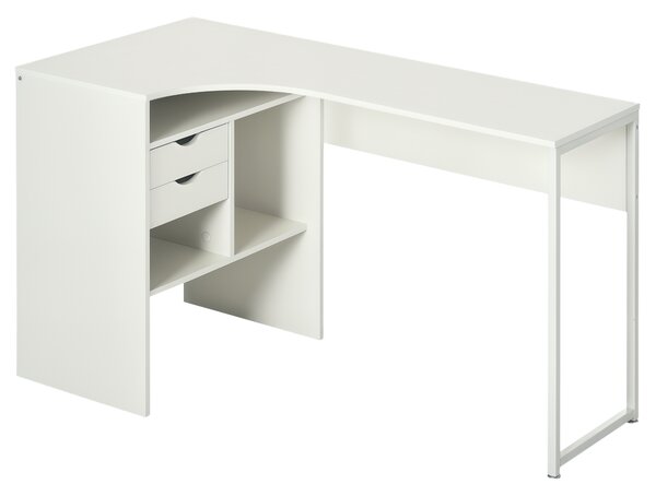 HOMCOM Scrivania angolare con 2 cassetti e 3 scomparti aperti, 120 x 60 x 74 cm, Bianco | Aosom Italy