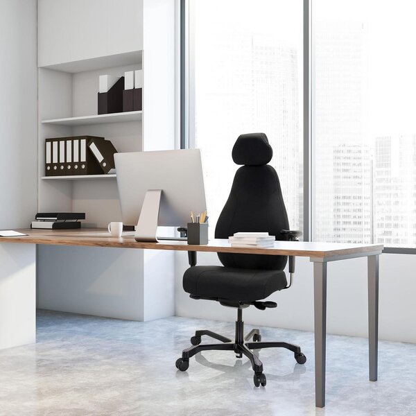 UFFICIO 608917. Sedia da ufficio professionale per manager. Resistenza XXL. Sedia da ufficio ergonomica rivestita in tessuto, adatta a carichi fino a 200 kg, con imbottitura per un utilizzo prolungato (24 ore), colore nero