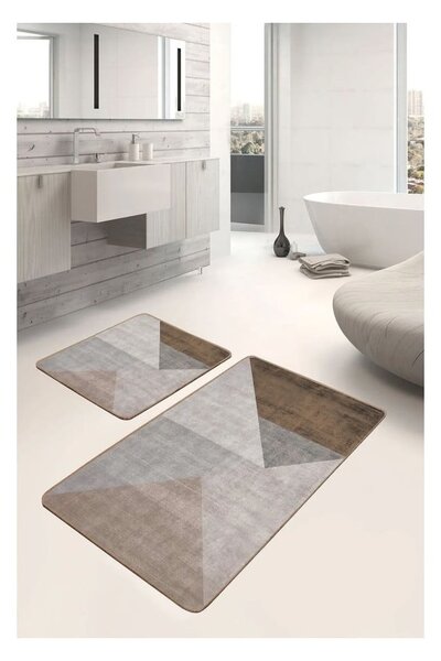 Set di tappetini per il bagno grigi/marroni in velluto 2 pz 60x100 cm – Mila Home