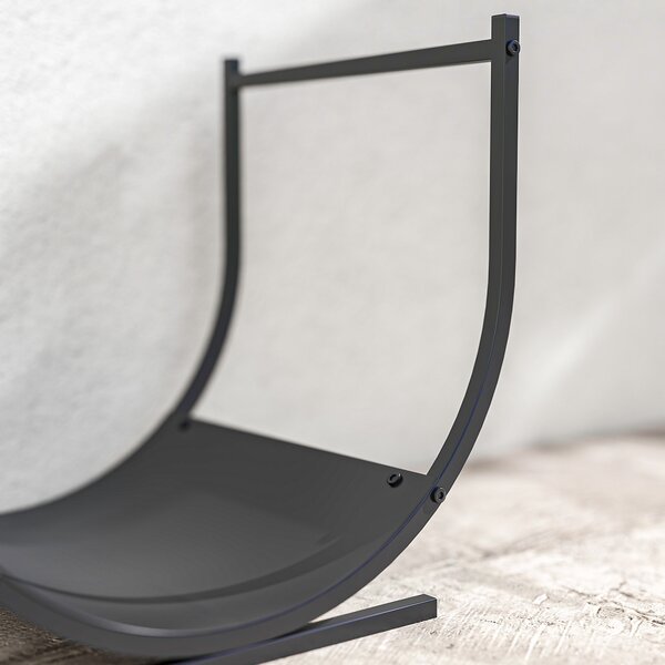 Outsunny Portalegna da camino curvo, robusto, per interno ed esterno, struttura in metallo, 43 x 33 x 38 cm, Nero | Aosom Italy