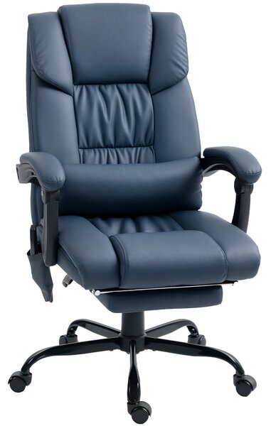 Vinsetto Poltrona da ufficio massaggiante, con poggiapiedi, altezza regolabile, schienale reclinabile e telecomando, 66x75x122cm, Blu | Aosom Italy