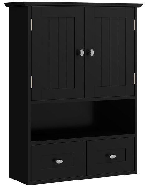 Kleankin Armadio da Bagno da Parete con 2 Ante e 2 Cassetti 50,8x17,8x66 cm Nero | Aosom Italy