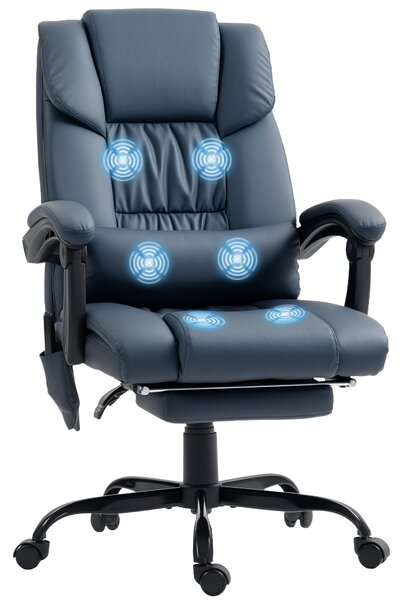 Vinsetto Poltrona da ufficio massaggiante, con poggiapiedi, altezza regolabile, schienale reclinabile e telecomando, 66x75x122cm, Blu | Aosom Italy
