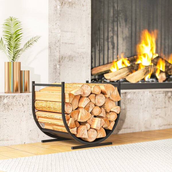 Outsunny Portalegna da camino curvo, robusto, per interno ed esterno, struttura in metallo, 43 x 33 x 38 cm, Nero | Aosom Italy