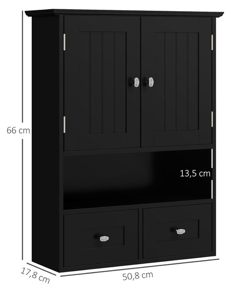 Kleankin Armadio da Bagno da Parete con 2 Ante e 2 Cassetti 50,8x17,8x66 cm Nero | Aosom Italy
